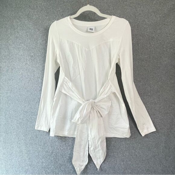Mama licious Maternity White Top with Tie front Cotton  Long Sleeve Small #RR - Picture 1 of 13